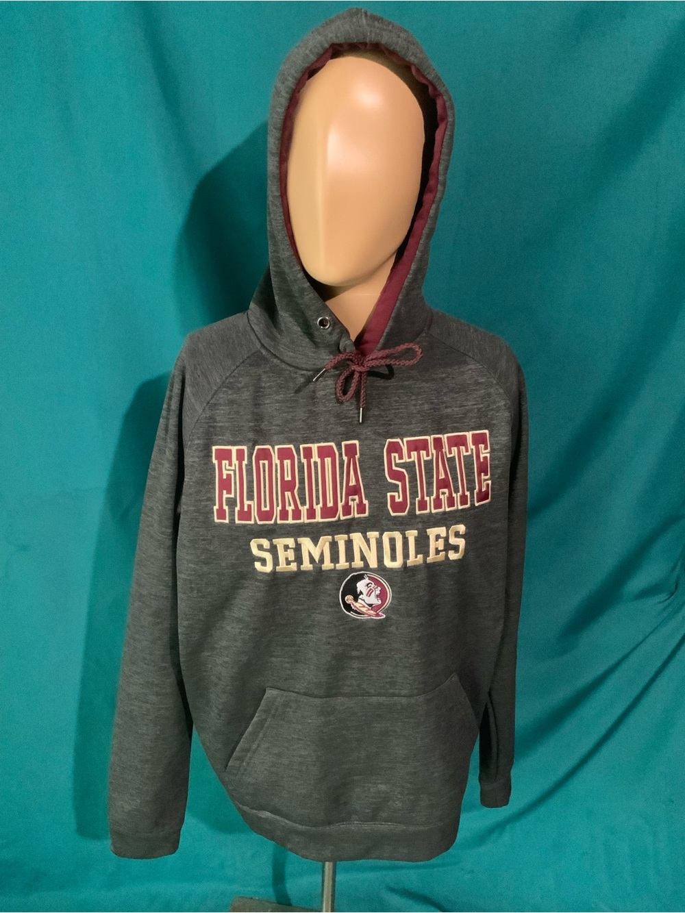 STADIUM ATHLETICS FLORIDA STATE SEMINOLES CHARCOAL/BURGUNDY EMBROIDERED HOODIE